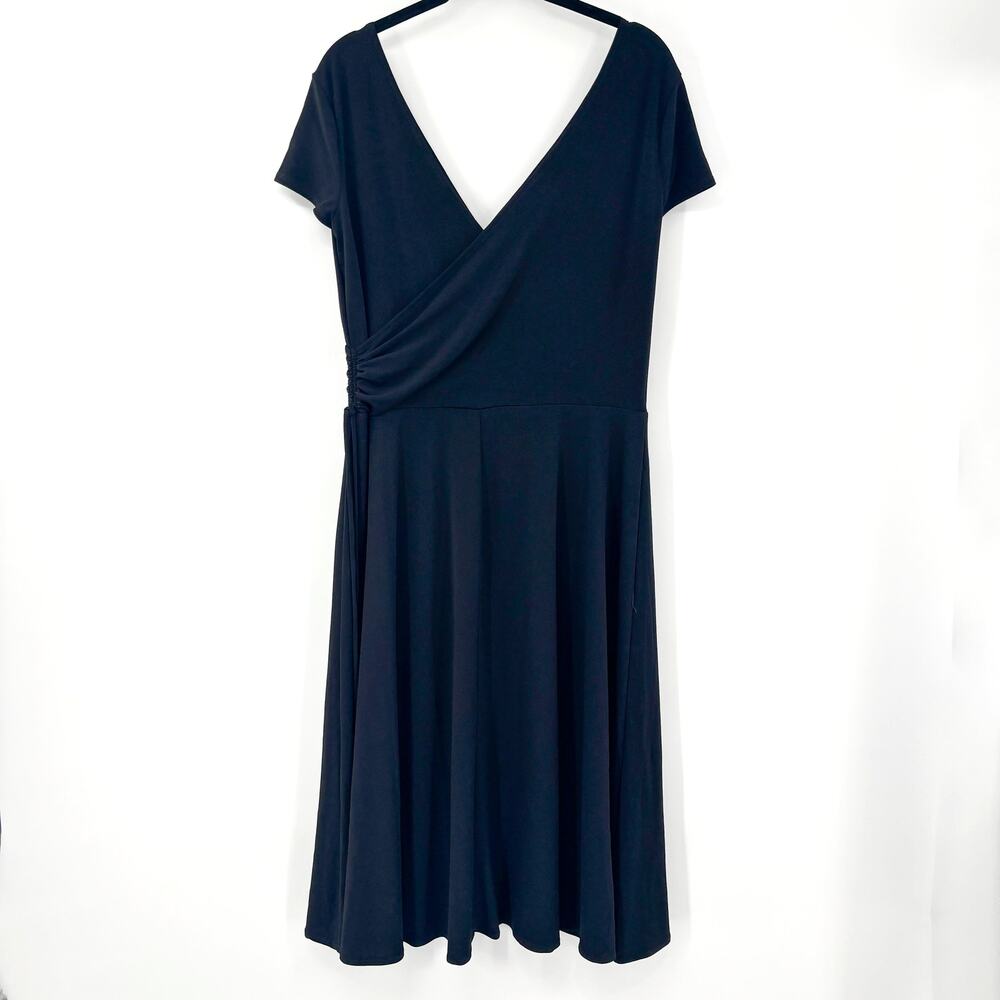 NY & Company Black Faux Wrap Dress Knee‎ Length V-Neck Fit and Flare Size L